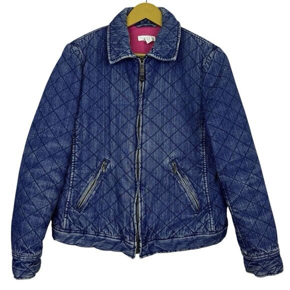 Charter Club Jackets & Blazers - Vintage Charter Club Barn Chore Denim Jacket Medium Blue Quilted Fleece Country